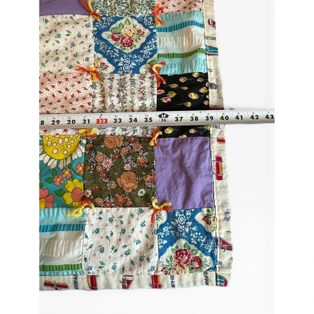 Vintage Handmade Patchwork Tie Quilt Kids 48x40 Multicolor Airplane EUC